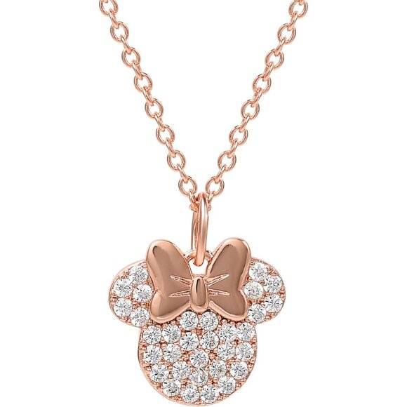 Women Gold Minnie Mouse 18" 18k Flash-Plated Cubic Zirconia Necklace License